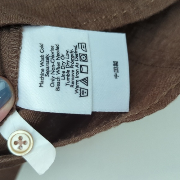 Eddie Bayer 100% Linen Botton Down V-Neck Top Brown Women's XS Lagenlook - Picture 10 of 14